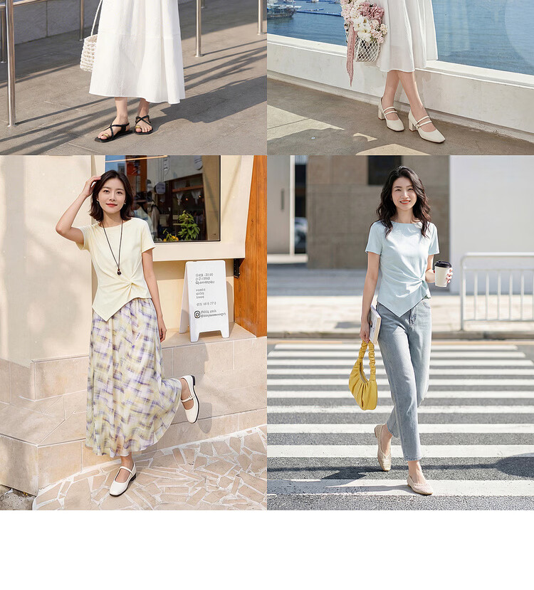 Shangdu Bila Off-Shoulder Pure Cotton T-Shirt Women Spring Summer Twist Knot Irregular Hem Short Sleeve Slimming Top 9