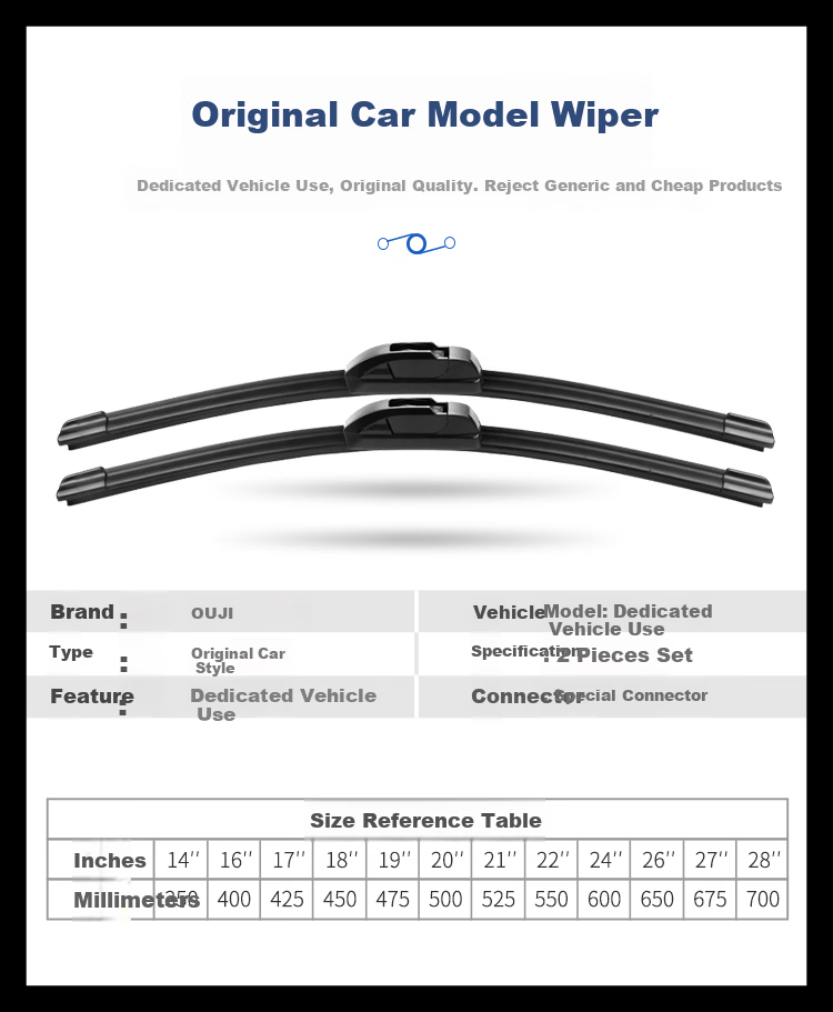 Oujie Frameless Windshield Wiper Blade for Volkswagen Beetle [2012-Present] Original Factory Size A-Grade Rubber Strip 3