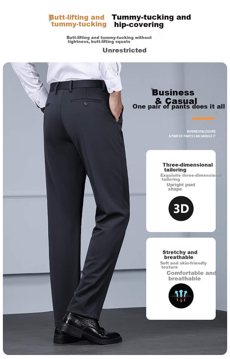 Romon Men's Non-Iron Business Dress Pants Casual Stretch Straight-Leg Dad Pants Black Thin 30 6
