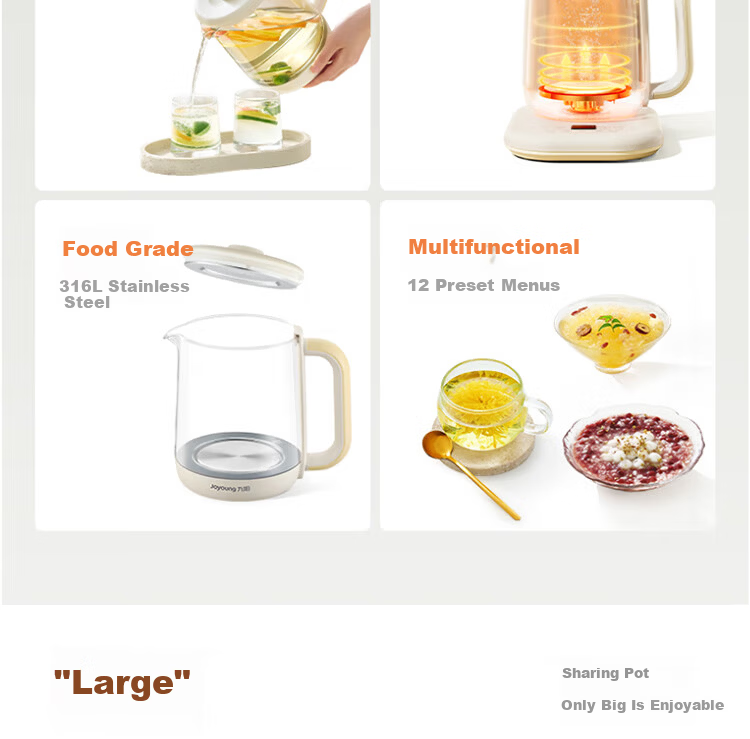 Joyoung 1.8L Multifunctional Temperature-Controlled Tea Maker Health Pot 316L Stainless Steel Office Electric Kettle K18D-WY601 2