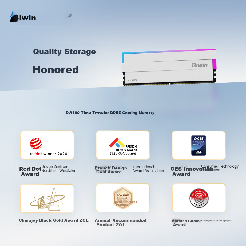 BIWIN 32GB (16GB×2) DDR5 6800MHz Desktop Memory Kit Timewalker DW100 RGB RAM (C32) Black AI PC Computer Storage Accessories