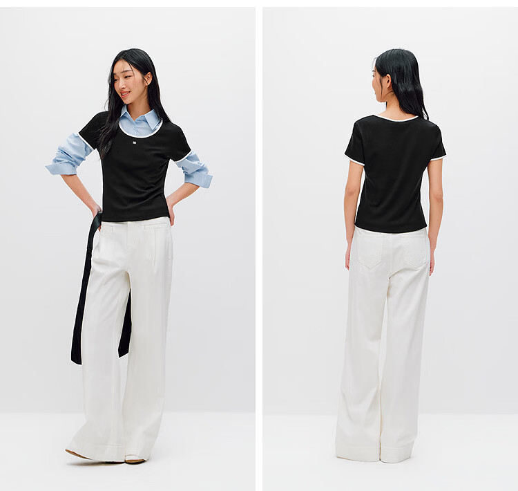 Semir Cooling T-Shirt | Mall Same Style Women's Summer Short Sleeve Color Block U-Neck Slim Fit 2026 Top 101326100003 21