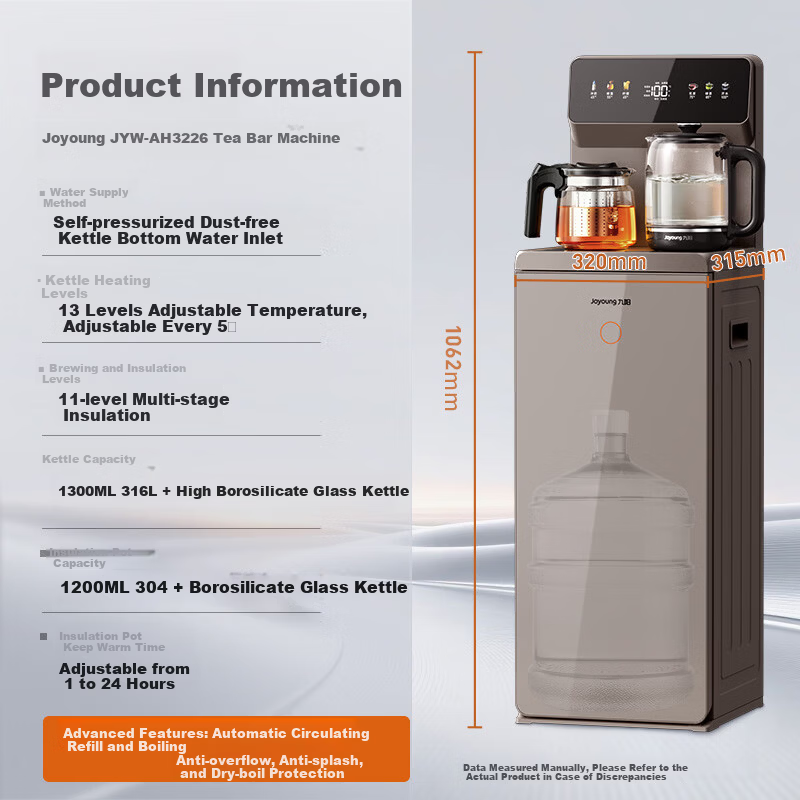 Joyoung Tea Bar Machine Fully Automatic Refill 316L Multi-Temperature Adjustable Electric Kettle JD Self-Operated Anti-Overflow Anti-Dry Boil Antibacterial Water Dispenser AH3226