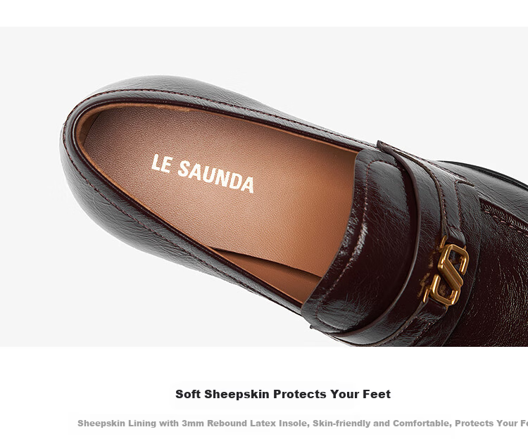 Le Saunda 2026 Spring Summer Chunky Heel Square Toe Fashion Commuter Genuine Leather Loafers Women 41701 Vintage Red BOK 39 4