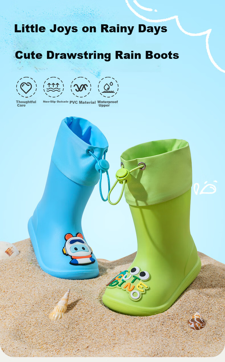 Zhubaba Children's Rain Boots Boys Non-Slip Waterproof Rain Shoes Girls Kindergarten School Water Shoes Blue Size 18 1