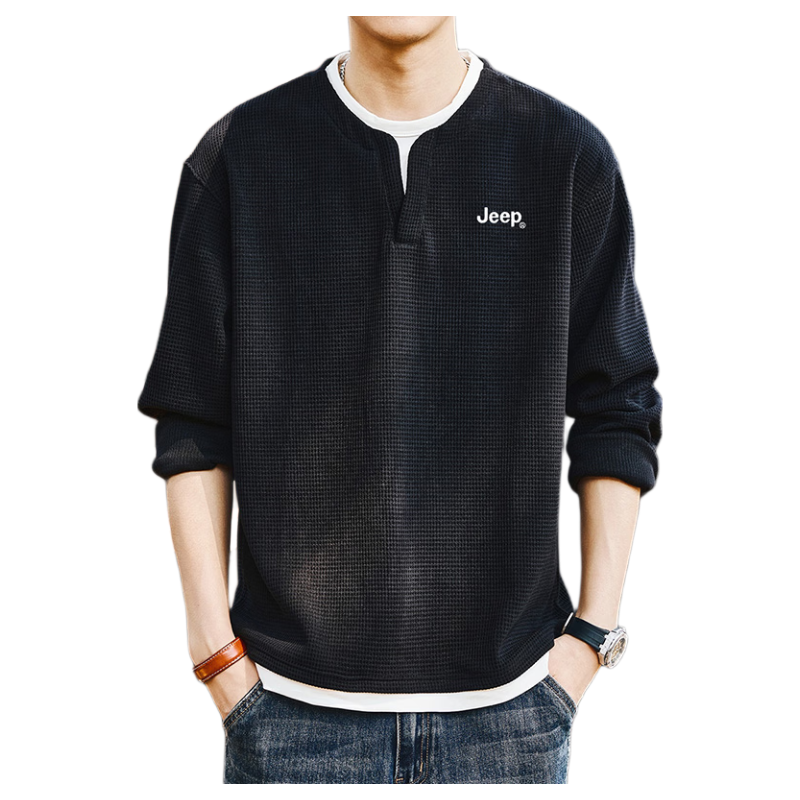 JEEP Men's Autumn Winter Heavy Waffle Knit Two-in-One Base Shirt Khaki XL