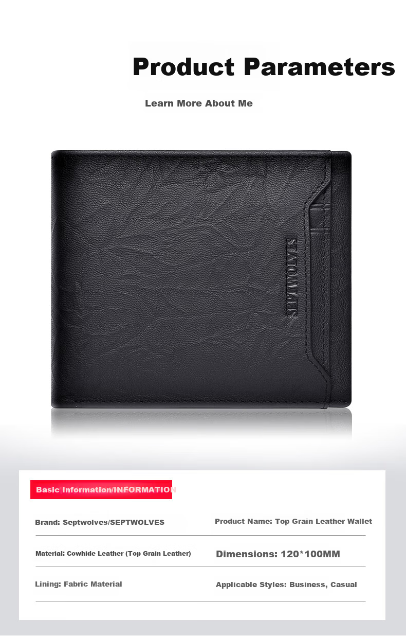 SEPTWOLVES Men's New Two-in-One Genuine Leather Large Capacity Wallet Card Holder Gift for Father Husband Birthday 8