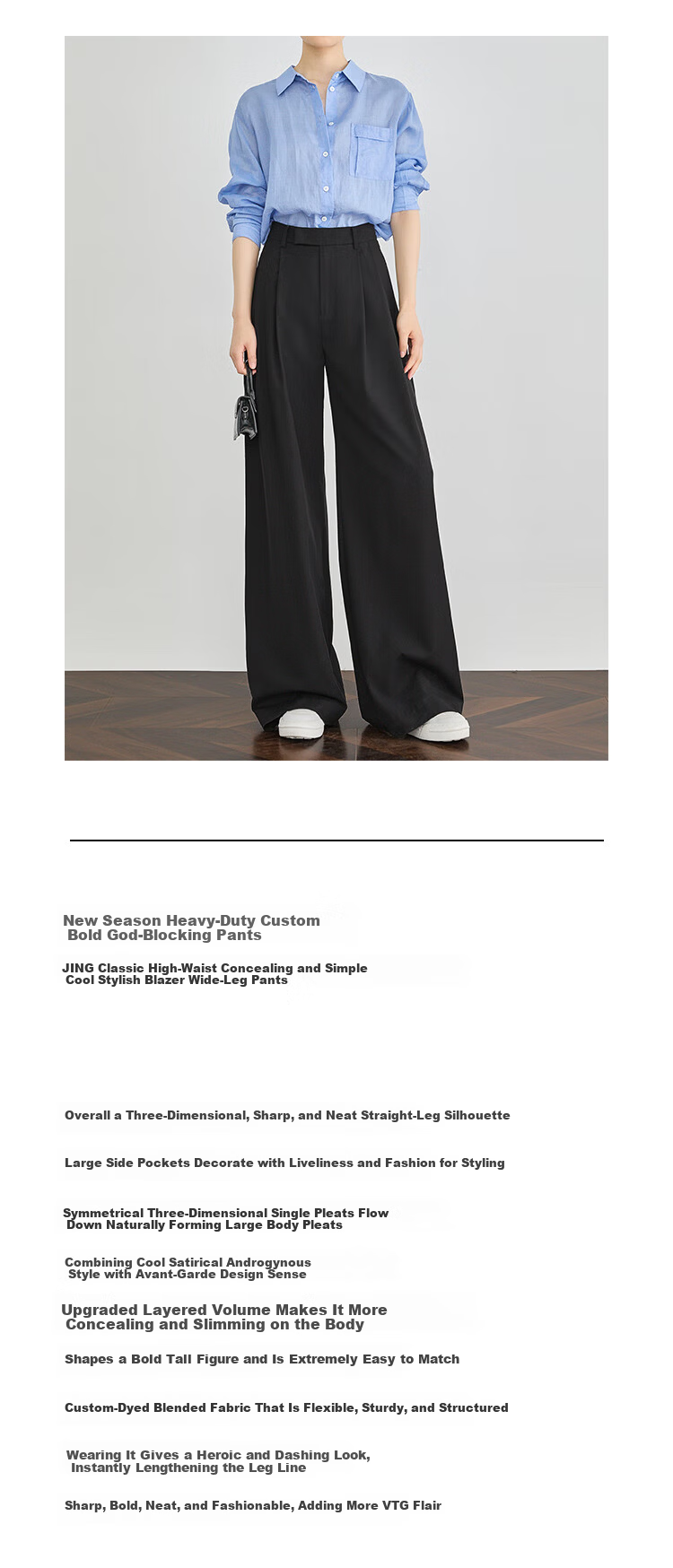 FAESSLIN [A4 Waist-Killing] Dark Gray High-Waisted Dress Pants for Women, 2026 Summer Thin Style, Elegant Draping Casual Wide-Leg Trousers for Wome 1