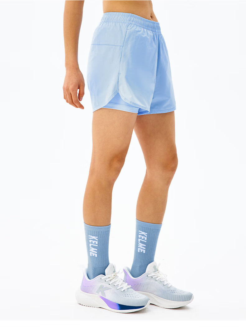 KELME Women's Quick-Dry Running Training Anti-Exposure Fake Two-Piece Sports Shorts Agate Black L 23