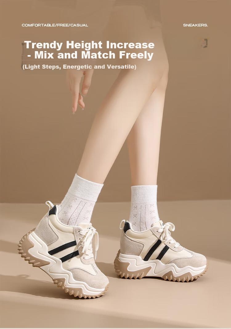 ZHR ZEZ Thick Sole 8CM Height Increasing Women's Shoes Retro Lightweight Versatile Sports Dad Shoes KS99 Coffee Color Size 39 1