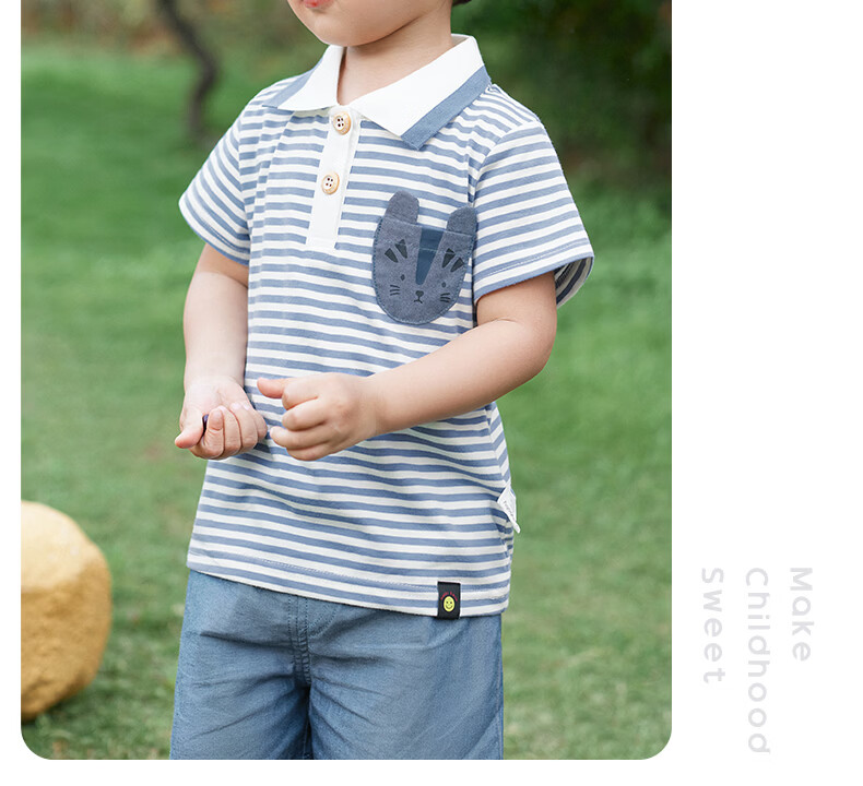 JELLYBABY 3D Polo Collar Summer Boys' Casual Set Lightweight Short Sleeve T-Shirt Loose Fit Comfortable 13