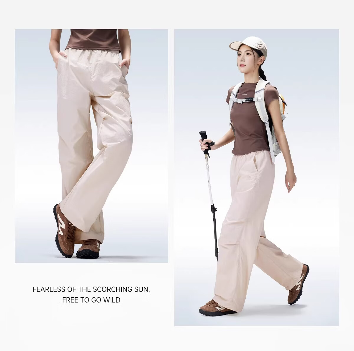 CAMEL [Wang Junkai's Choice] Outdoor Quick-Dry Pants, Spring And Summer Cool Breathable Sun Protection Wide-Leg Trousers, Hiking Paratrooper Pants 27