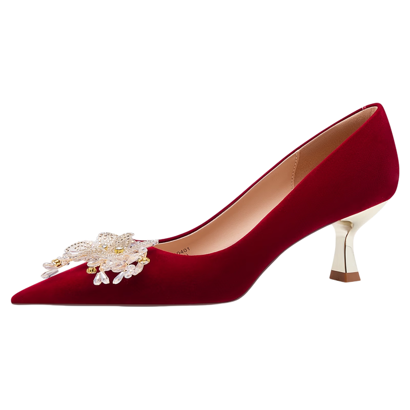 Josiny Bridal Wedding Shoes Women's Dual-Wear Comfortable Red Engagement Shoes French Elegant High Heels Red Size 39