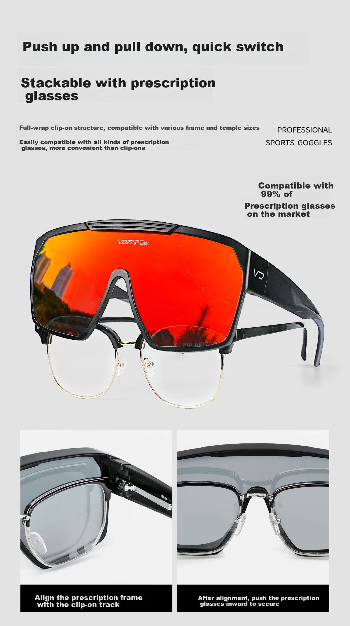 VOZAPOW Myopia Prescription Hiking Mountaineering Cycling Protective Polarized Sunglasses Fishing Driving Sunglasses 2