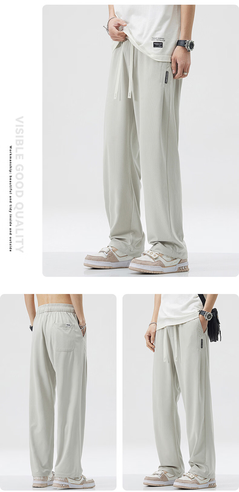Mark Fairwhale Men's Casual Pants Summer Loose Fit Versatile Outdoor Sports Stretch Straight-Leg Pants Beige XL 6