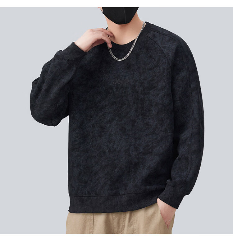 JEEP Men's Tie-Dye Long Sleeve T-Shirt Sweatshirt Loose Fit Base Shirt Gray 3XL Spring Autumn 13
