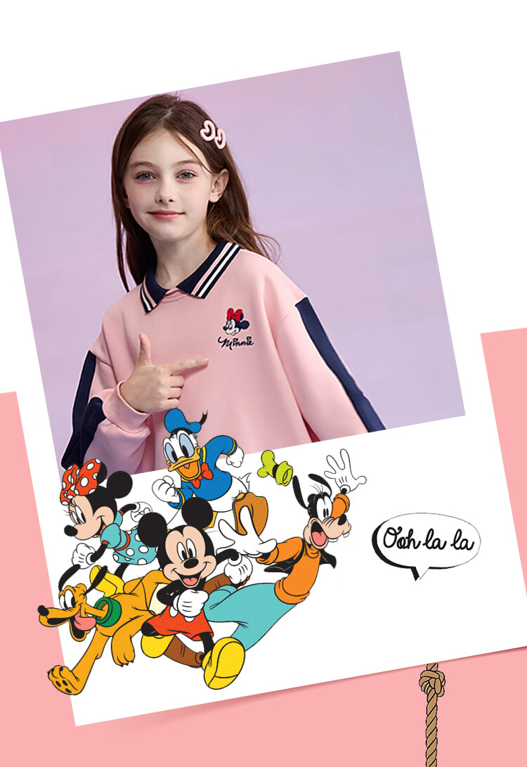 Disney Kids Girls Sports Set Spring Autumn 2026 New Stylish Big Kids POLO Patchwork Top and Pants Two-Piece Set 7