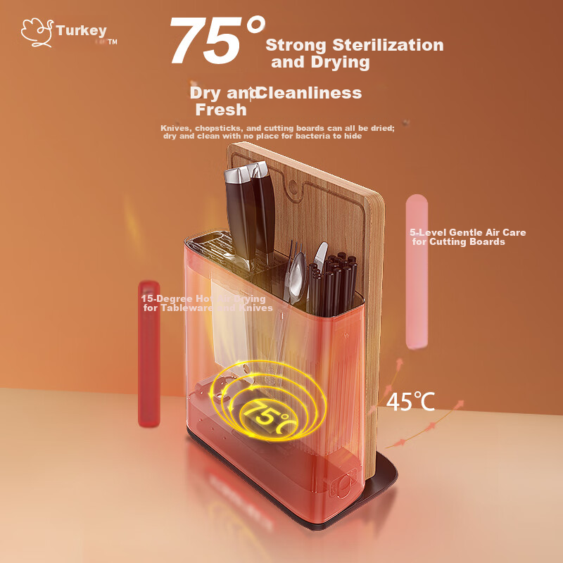 HUOJI Knife Chopsticks Cutting Board Sterilizer High-Temperature Drying K66+ Titanium Coated Black Knife Set Chef Knife Cleaver Bone Knife Fruit Knife