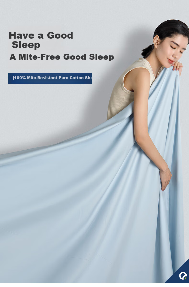 Anmino 100% Anti-Mite Bed Sheet and Cover 80s Cotton A-Class Satin Solid Color Washable 1
