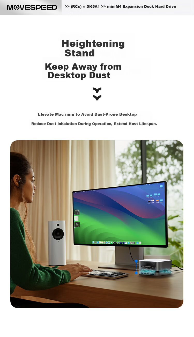 MOVE SPEED 4TB Portable SSD (PSSD) for Mac mini M4 Dock Expansion Drive 40G Transfer External SSD Hard Drive with Cooling USB Dock 13