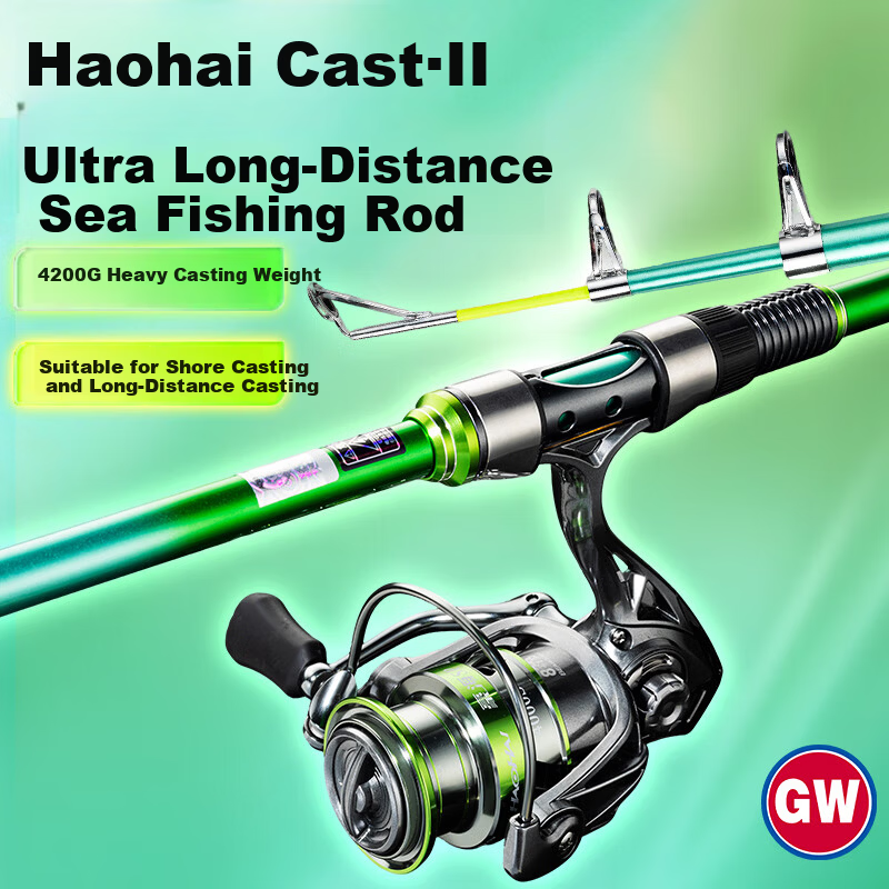 GW 2.7m Haohai II Heavy Duty Long Cast Sea Fishing Rod Set Super Hard Surf Casting Rod Sea Pole for Silver Carp and Bighead Carp Fishing Gear