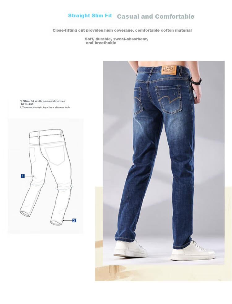 ZENGZHI Men's Denim Jeans Soft Comfortable Stretch Straight Mid-Rise Pants Blue Size 31 4