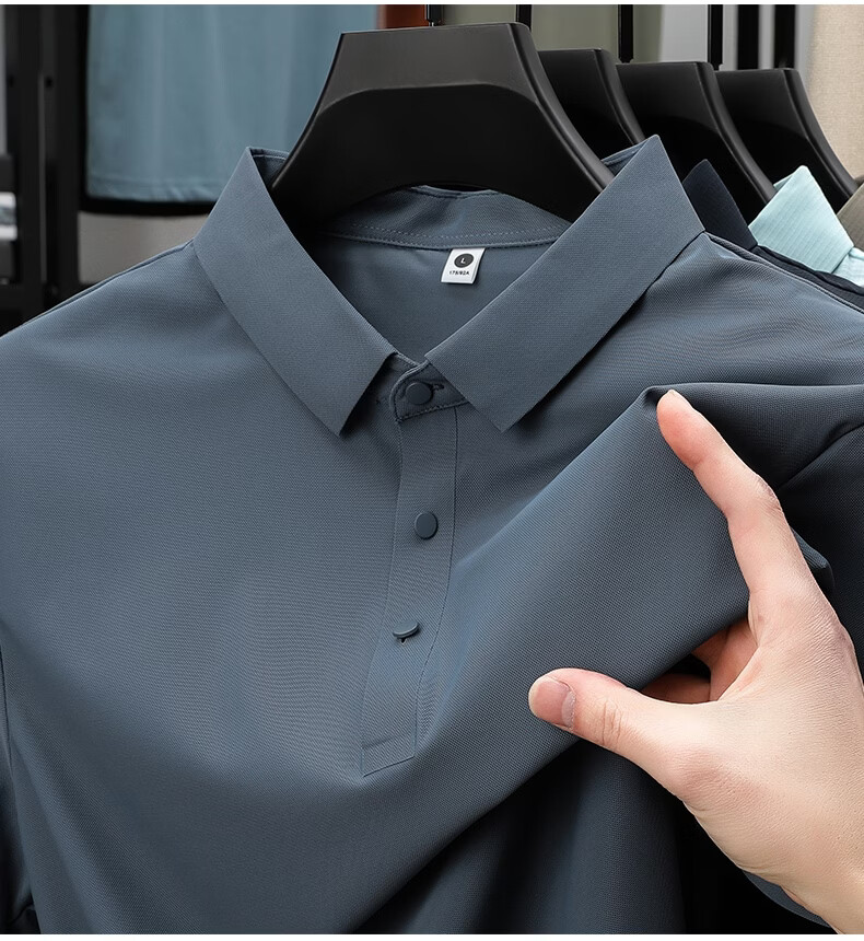 ROMON Father's Day Gift Men's Summer Ice Silk Quick-Dry UV Protection Breathable Polo Shirt Short Sleeve T-Shirt 16