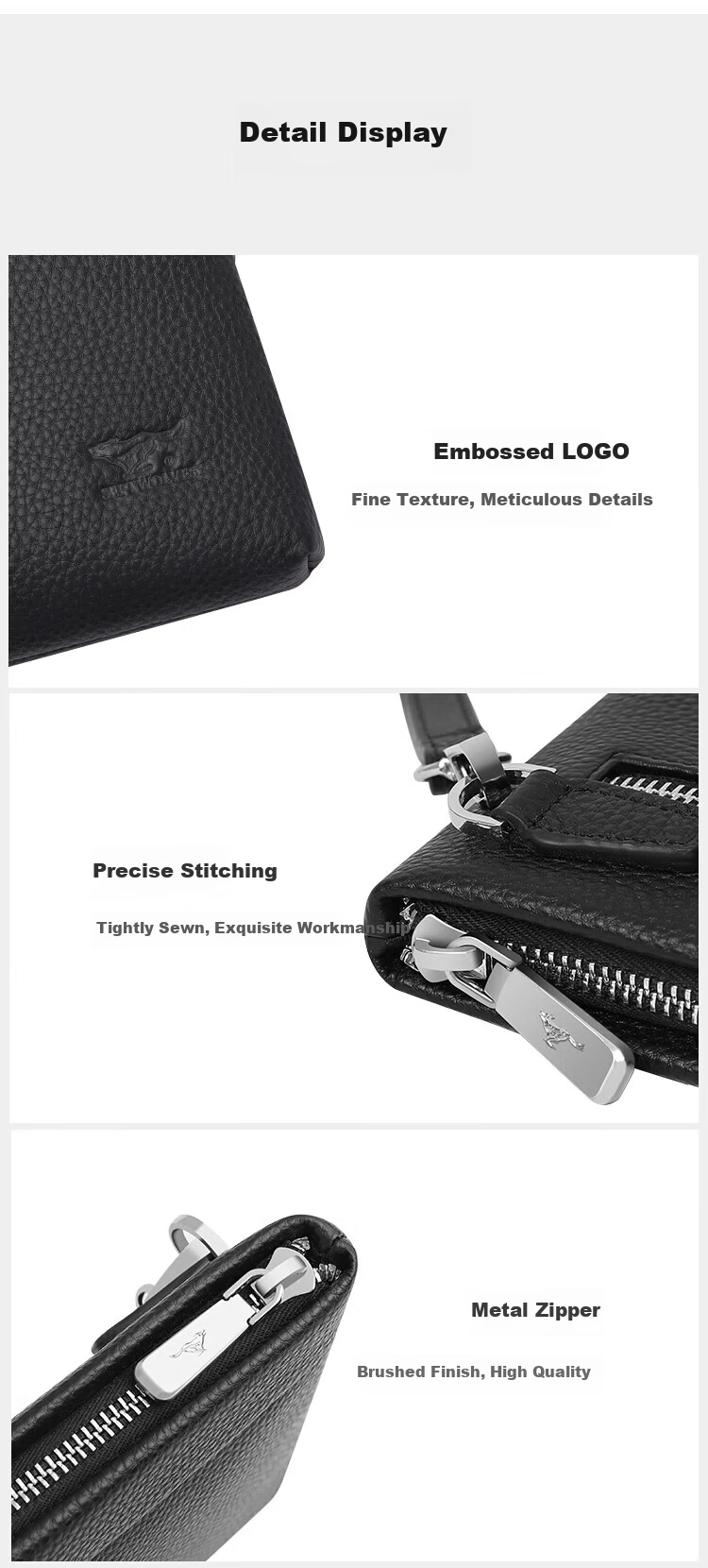 SEPTWOLVES Men's Wallet, Clutch Bag, Genuine Leather Handbag, Zipper, Large Capacity, Anniversary Birthday Gift for Boyfriend Or Husband 7