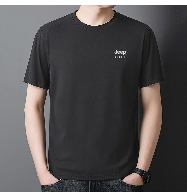 JEEP SPIRIT Men's Short Sleeve T-Shirt Summer Ice Silk Running Fitness Sports Quick-Dry Breathable Top White M 16
