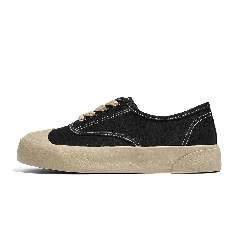 Renben Official Women's Casual Canvas Shoes 2026 Spring Autumn New Breathable Elastic Band Black Size 40