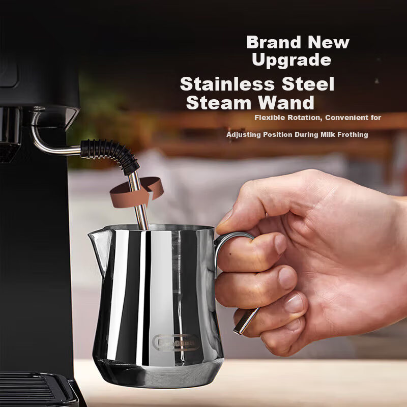 Delonghi EC235.BK Semi-Automatic Espresso Coffee Machine with Independent Temperature Control and Manual Milk Frother, Compact Home Use