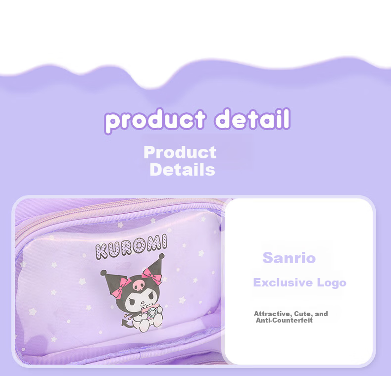 Sunshine 8 O'clock Kuromi School Backpack for Girls, Children's Ergonomic Spine Protection, Lightweight, Grades 1-3-6, High-Value Cute Double Shoulder Bag 14