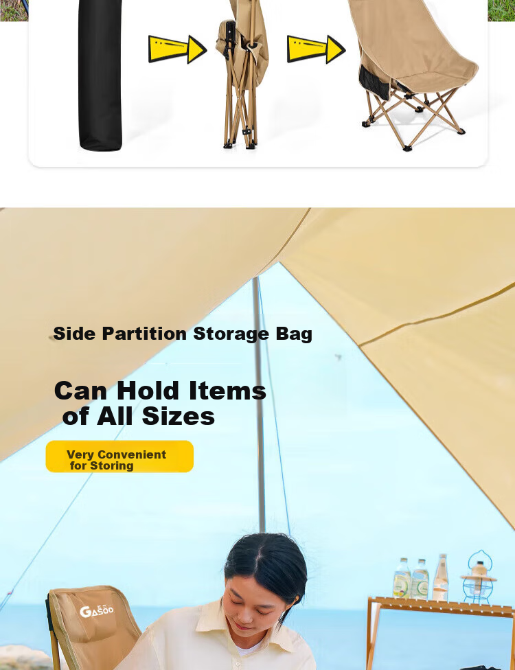 Gosoo Outdoor Folding Chair High Back Moon Chair Camping Chair with Backrest Portable Nap Folding Recliner Beach Chair 17