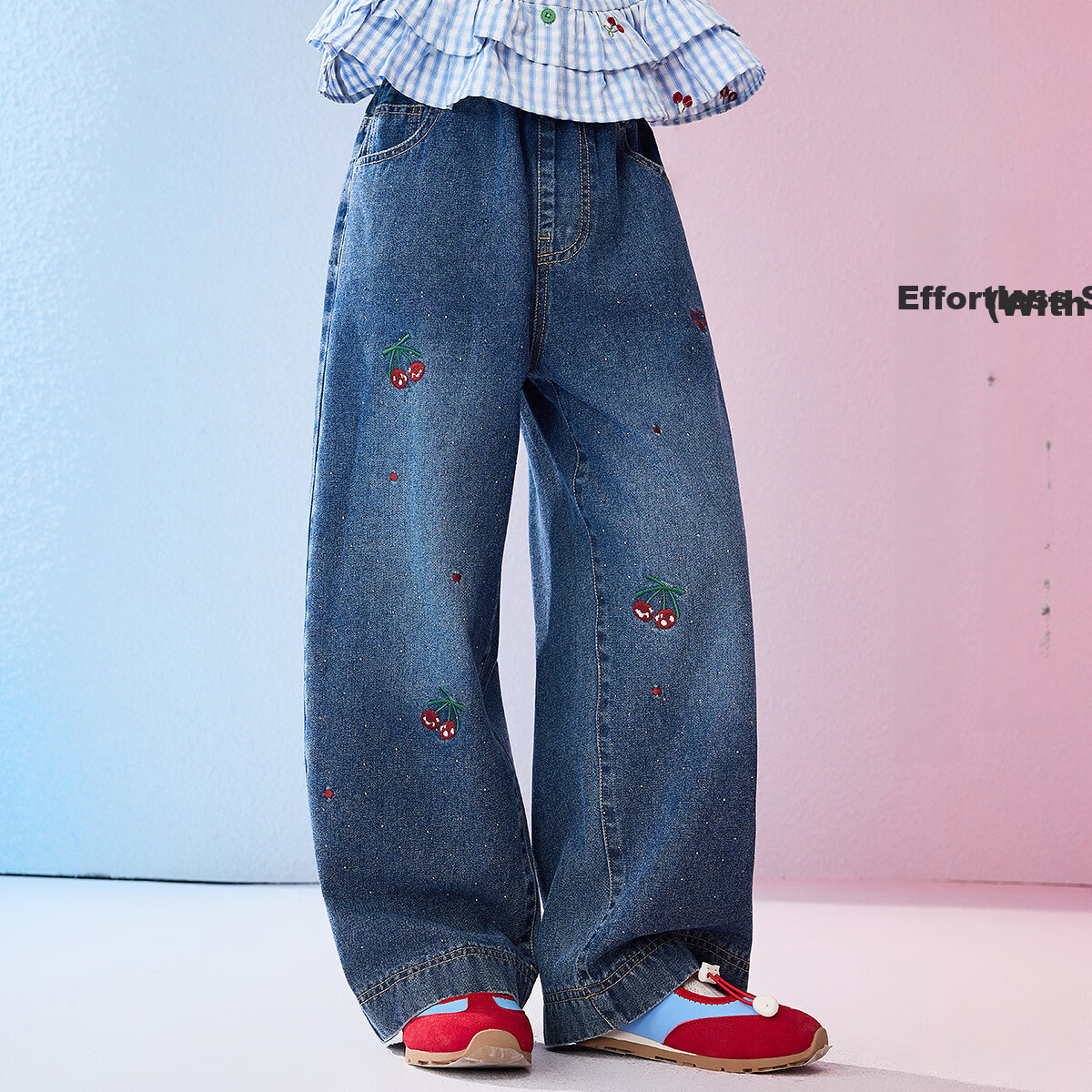 ASK JUNIOR Kids Pants 2026 Spring New Fashion Embroidered Denim Jeans Girls Slight Flared Casual Skin-Friendly Trousers