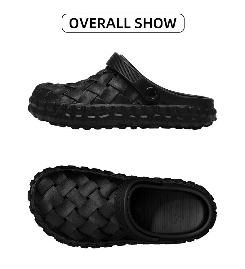 CXOCSI Men's EVA Thick Sole Outdoor Non-Slip Breathable Couple Closed-Toe Clogs Black Size 38-39 5