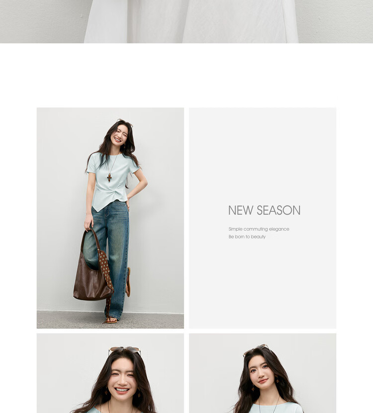 Shangdu Bila Off-Shoulder Pure Cotton T-Shirt Women Spring Summer Twist Knot Irregular Hem Short Sleeve Slimming Top 22