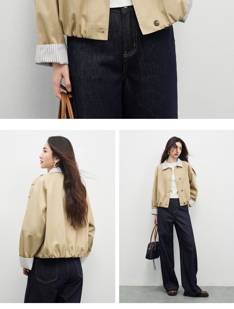 Shangdubila Cotton Blend Warm Barn Style Short Jacket Women Spring Lapel Slim Cardigan Top Balloon Sleeve Women's Clothing 16