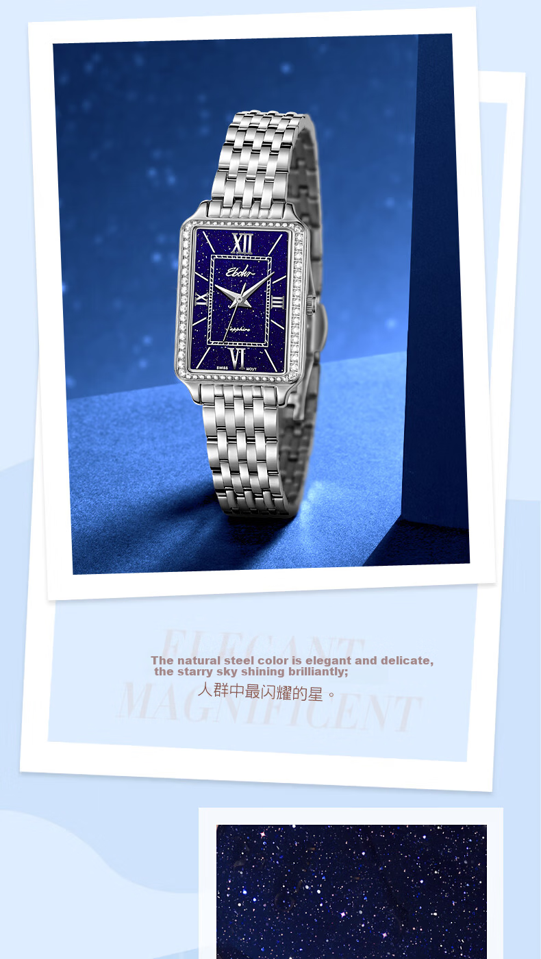 EBOHR Women's Vintage Steel Band Quartz Small Square Watch Ladies Genuine Brand Birthday Christmas Valentine's Day Gift for Girls 7