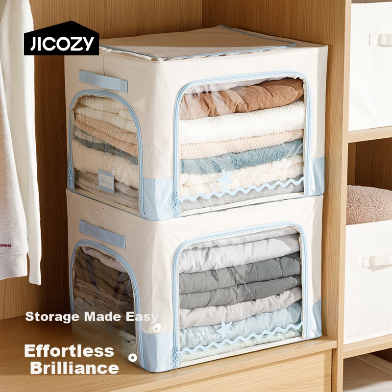 Jicang Fabric Clothes Storage Box with Window, Wardrobe Organizer for Quilt and Clothing Storage