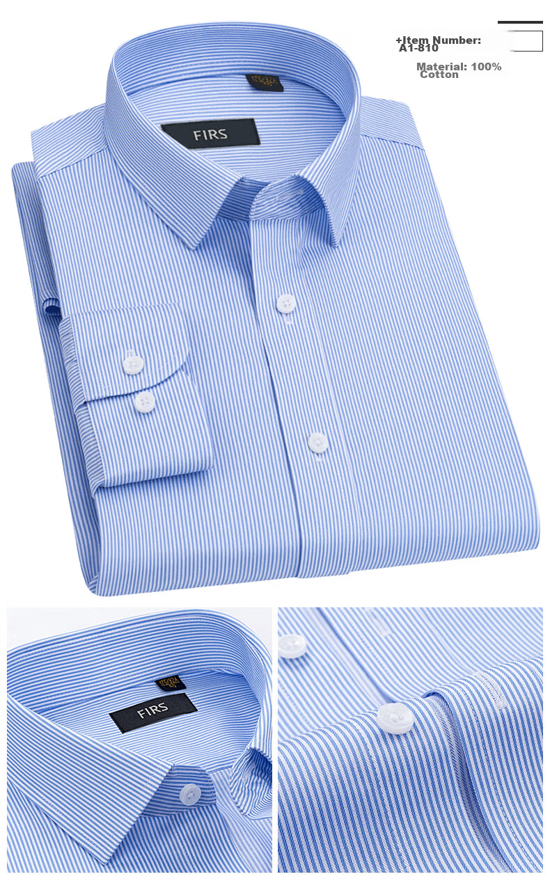FIRS Long-Sleeve Shirt for Men, DP Wrinkle-Free Dress Shirt, Business Casual Work Pure Cotton White Shirt, Plain White, Size 38 12