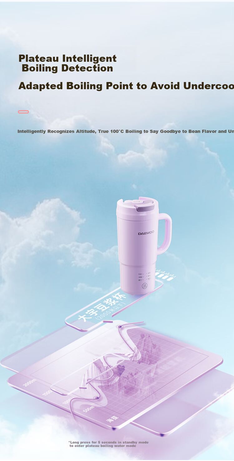 DAEWOO Mini Soy Milk Maker for 1-2 People Fully Automatic No-Cook No-Filter Household Blender Portable Electric Kettle Juicer SM25 Purple 11
