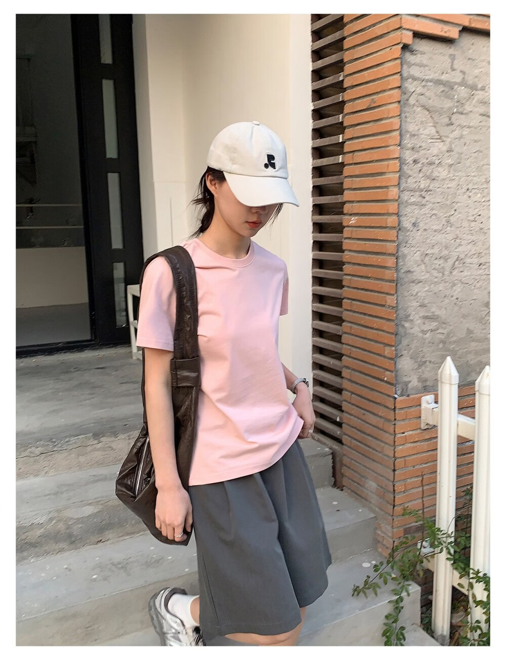 ICH MODE Minimalist Paper Doll Short Sleeve Women's T-Shirt Summer Simple Cool Base Shirt Solid Color White S 36