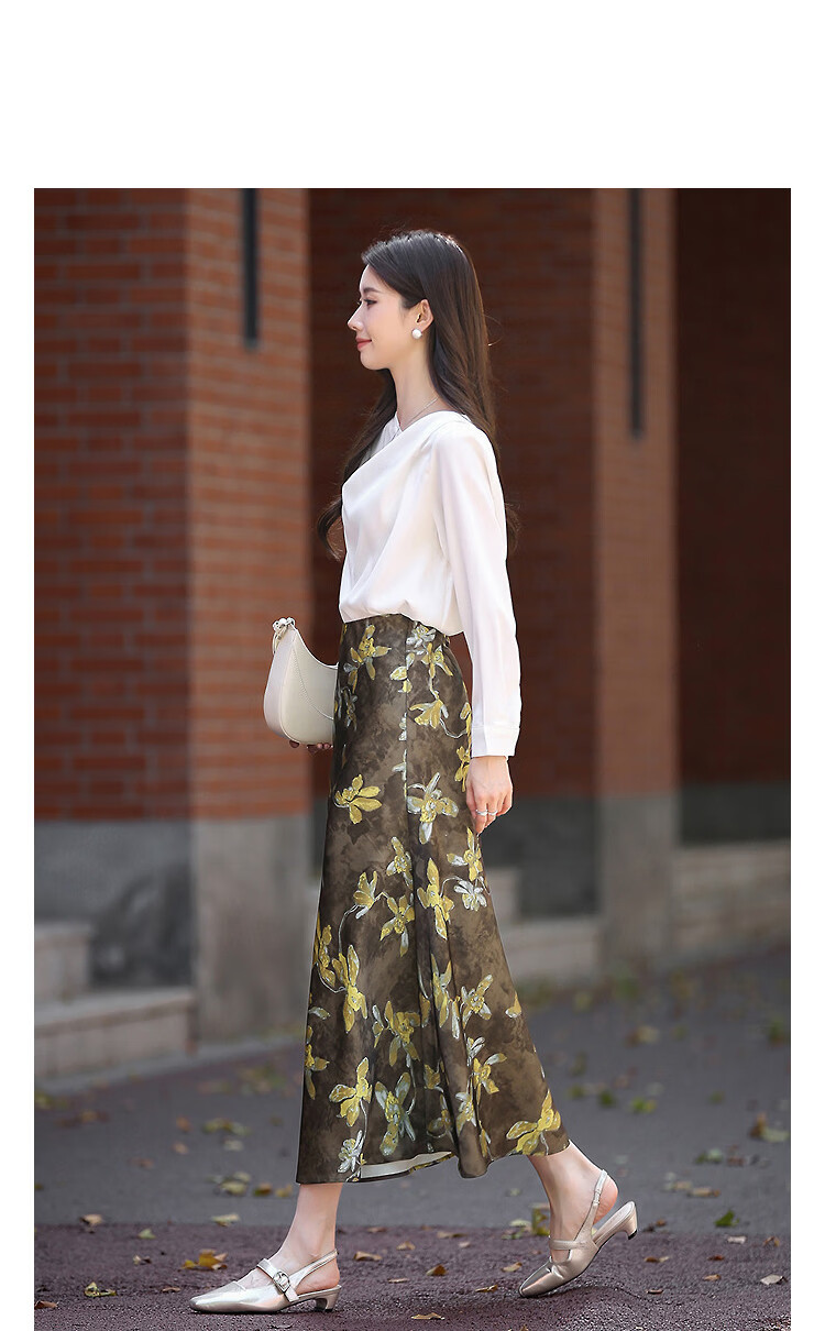 Demana [Radiant Beauty] Spring Socialite Private Wear Color-Block Printed Slim Fit Long Mermaid Skirt for Petite Women 9