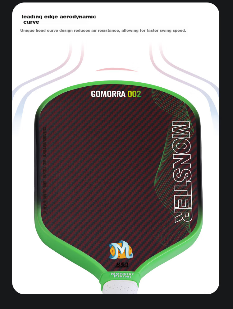 Monsterplanet Monster Planet Pickleball Paddle Imported Kevlar 3K Carbon Fiber Hybrid Gomorra Green 13