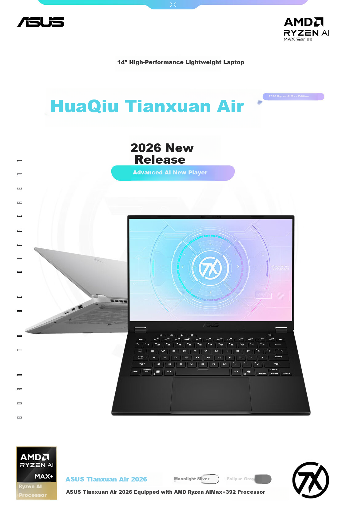 ASUS TUF Gaming Air 2026 Ryzen AI Max Edition 14-inch AI Gaming Laptop (Ryzen AI Max+ 392, 64GB RAM, 1TB SSD, 8060S Integrated Graphics, 2.5K) Silver 1