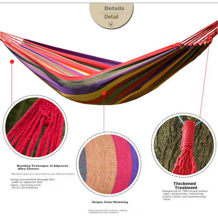 Adandyish New Single Canvas Striped Hammock Thickened and Widened Outdoor Leisure Swing Camping Sleeping Hammock Blue 7