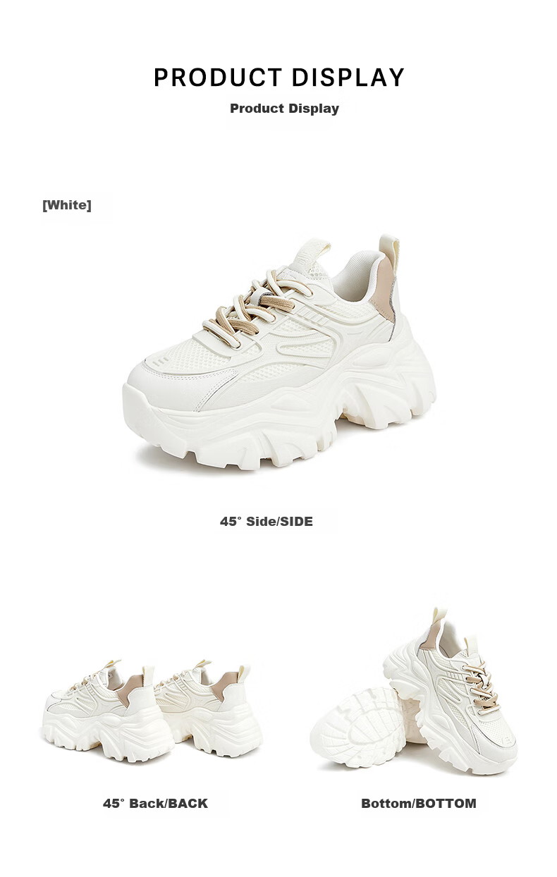 TATA Mesh Breathable Thick Sole Dad Sneakers Women Fleece Lined Sports Shoes White (Single) AM5 36 5