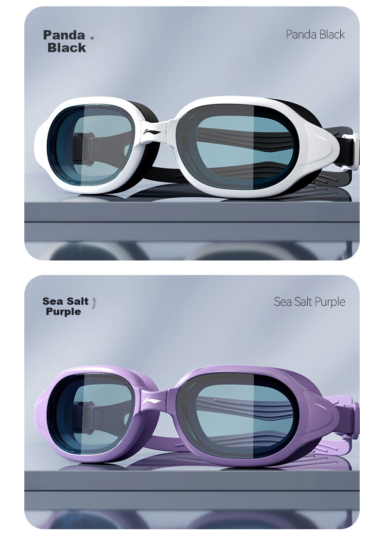 LI-NING Women's Waterproof HD Anti-Fog Large Frame Swimming Goggles 2422 White 14