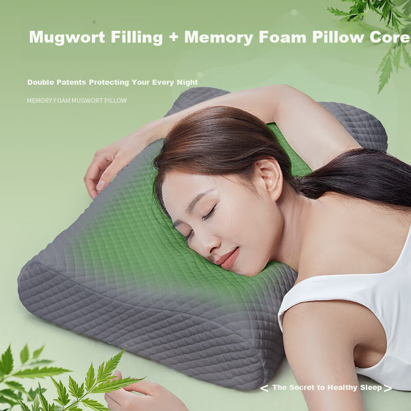 Aromas Moxa Memory Foam Herbal Cervical Pillow Neck Support Pillow for Cervical Discomfort Deep Sleep Mugwort Removable Design