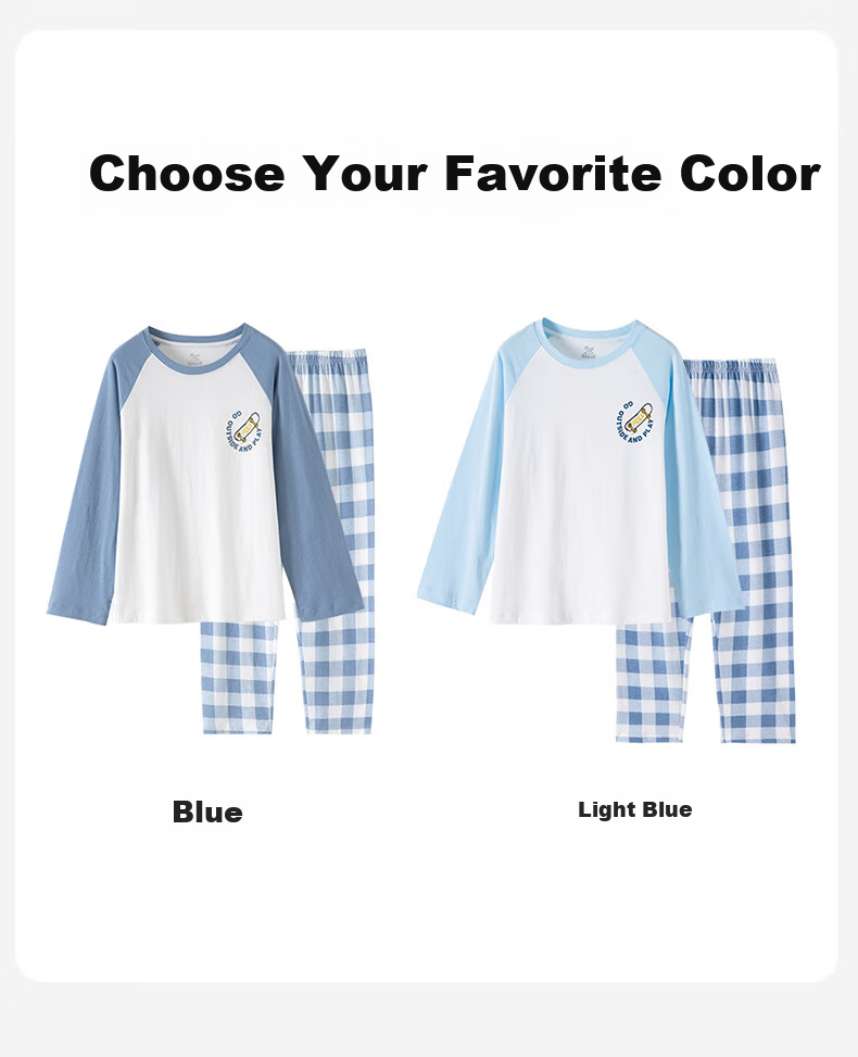 Dingguagua Dingguagua Boys' Summer Pajama Set Pure Cotton Breathable Class A Youth Plus Size Children's Homewear Blue 160 4